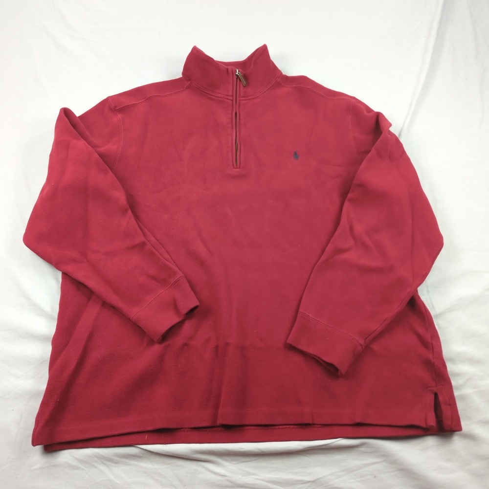 Vintage Polo Ralph‎ Lauren Sweatshirt Mens 2XL Red Quater Zip Golf Casual